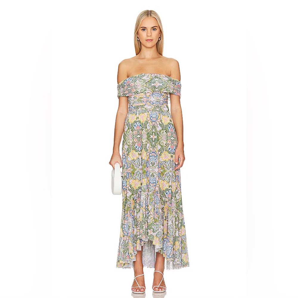 Misa Los Angeles Strapless Floral Dress - Green and Purple